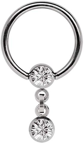 Titan Piercing Ring in mit Kette und 4 mm Stein-Kugeln