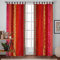 2 Pcs Set Indian Vintage Old Silk Sari Fabric Patchwork Handmade Door Window Rod Pocket Home Decor Panel Curtain Set (Red Strip Patch, 84x42 Each Panel)