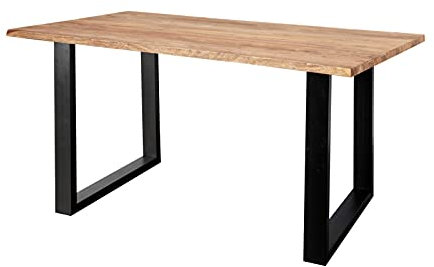 SAM Baumkantentisch 120x80cm Marek, Sheesham-Holz naturbelassen, Esstisch mit echter Baumkante, massiver Esszimmertisch mit U-Gestell Mattschwarz, Tischplatte 26mm