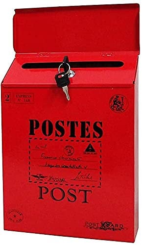 lpzsmd letter boxes for doors post boxes outside waterproof With Newspaper Holder Postal Vintage Ornaments Paint with Lock Iron Mailbox Letter Box Colorful Mailbox 1008(Color:Red)