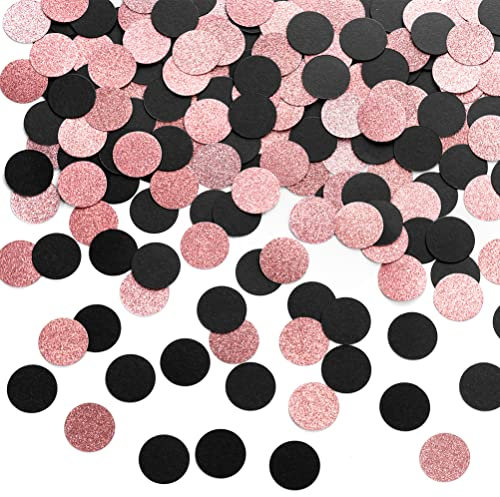 Rose Gold Glitter and Black Confetti Table Decoration for Valentine's Day Bachelor Birthday Engagement Theme Party,1.2 inch in Diameter,200 Counts