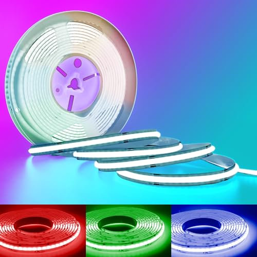 Arotelicht COB LED Streifen RGB 5m 12V COB dimmbar, COB LED Strip LED Band Lichterkette Hohe Dichte 810LEDs/M IP20 für Schlafzimmer Küche Home Innendekoration