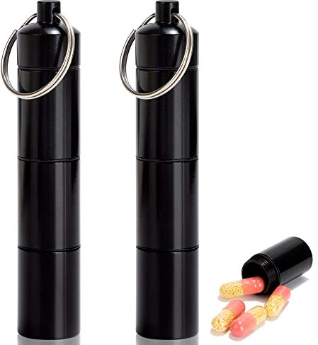 Pilulier Boîte à Pilules Portable avec Porte-clés 3 Compartiments Organisateur de Pillules pour Voyage Extérieures Noir 2 Pièces