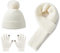 Lallier 3-teiliges Kinder-Set mit Mütze, Schal und Schneehandschuhen, Winter-Strickmütze, warme, weiche Pom-Pom-Mütze für Jungen, Mädchen und Kleinkinder (Weiß)
