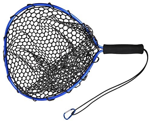 Fishing Landing Net, Rubber EVA Handle Aluminum Alloy Pole for Easy Fish Catch and Release Lightweight Portable Fishing Net with Elastic Strap and Carabiner