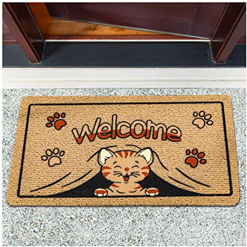 Schmutzfangmatte Fußmatte Türmatte Fußabtreter Schuhabstreifer für Innen & Außen Eingangsteppich rutschfest wetterfest 40x70cm Welcome - Katze