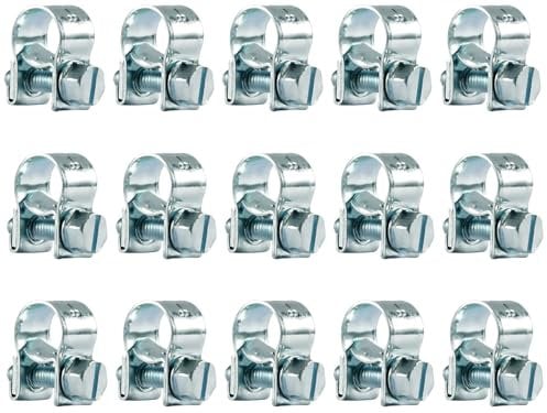 15Stk Schlauchschellen 8-10mm Gelenkbolzenschelle Stark Rohrschellen Klein Schlauchklemmen Breite 9 mm für Mini Kraftstoffleitungs Benzinrohr Auspuffrohr Eisenverzinkter nicht rostfreier Stahl