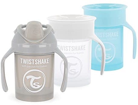 Twistshake Baby Sippy Cup Set - 3-Piece | 2x Cups 360-1x Mini Cup | Leak-proof Toddler Cup | Drinking Cup Set for Children | Kids Training Cup | BPA Free | 4 Months + | Grey Blue