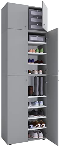 VCM Schuhschrank Grau 70x39x240 cm 6 Türen 10 Fächer Holzwerkstoff Flur | Platz für mehrere Paar Schuhe übersichtlich sortiert - in Flur oder Ankleide - für Schuhliebhaber - praktisch im Alltag