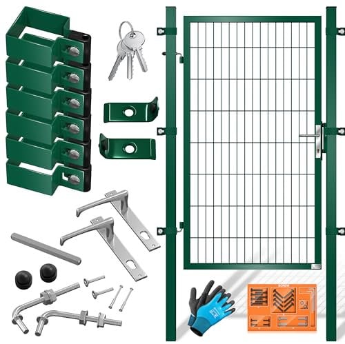 KESSER® Gartentor Premium Gartentür aus Metall verzinktem Stahl, Gartentür für Stabmattenzau Zauntor, Hoftor, inkl. Pfosten mit Schloss Türklinke und Schlüssel, 160 x 106cm Grün