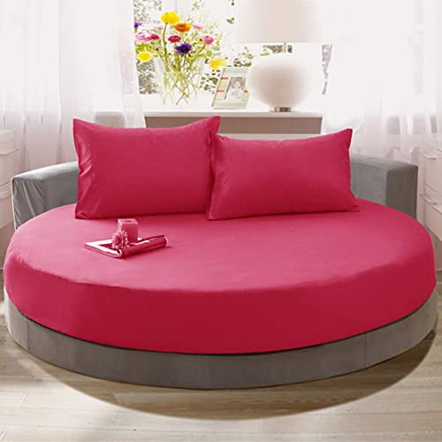 Rundes Bett-Spannbetttuch, einfarbig, 100 % Baumwolle, weich, atmungsaktiv, Bettlaken, alles inklusive, rutschfest, rund, Matratzenbezug (180 cm, Rosenrot)