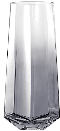Laughhe Florero de Flor Cristal, 25 cm Jarrón Transparente Florero De Vidrio Moderno, Botella de Flor Florero Redondo Jarrón Grande Modernopara Fiestas Patio Oficina Hogar Cocina (Gris)