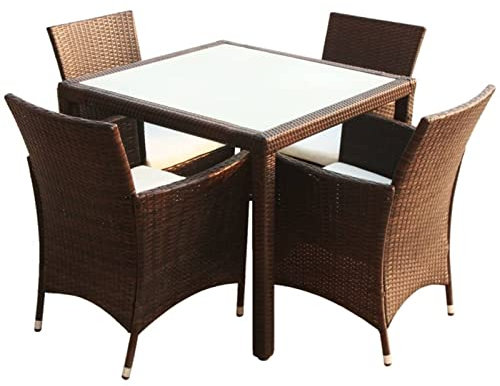 Festnight Rattan Essgruppe 4 Personen Rattan Gartenmöbel Set mit Auflagen Sitzgruppe Garten 5-TLG. Gartenmöbel Essgruppe Gartengarnitur Sitzgarnitur Terrassenmöbel Braun und Weiß