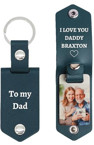 Eletizy Personalisierter Foto-/Text-Leder-Schlüsselanhänger für Männer/Freund/Vater/Ehemann, Vatertag, individuelles Bild, Fahrsicherheits-Schlüsselanhänger (Navy blau)