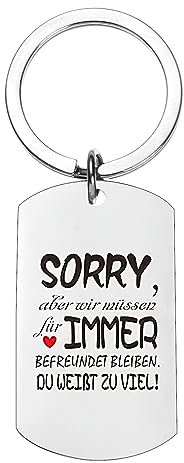 Edelstahl Schlüsselanhänger, Text Gravur-Sorry Aber wir Müssen für Immer Befreundet Bleiben Du Weißt Zuviel, Geschenk für Liebhaber und Freund