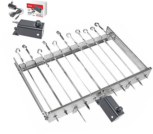 Grillpeter Mangal Drehspießaufsatz für 11 Schaschlik Spieße Edelstahlmotor 240V mit Batterieadapter