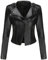 Kurze Kunstlederjacke Damen Nieten Lange Ärmel Stehkragen Reißverschluss Moto Biker Mantel S-3XL (Farbe : Schwarz, Größe : 3XL)