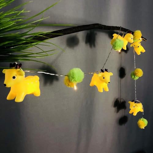 1,65 m 10 LEDs Sika Rotwild Pompons Lichterkette mit 10 LEDs,2 Modi,Gefleckter Hirsch Nachtlicht für Kinderzimmer Weihnachts Camping Hochzeit Geburtstagsgeschenk Dekoration (Batteriebetrieben)