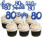 30Pcs Happy 80th Birthday Cupcake Toppers Eighty Cheers to 80 Years Old Birthday Cupcake Picks for Happy 80th Birthday Anniversary Party Cake Decorations Deep Blue Glitter