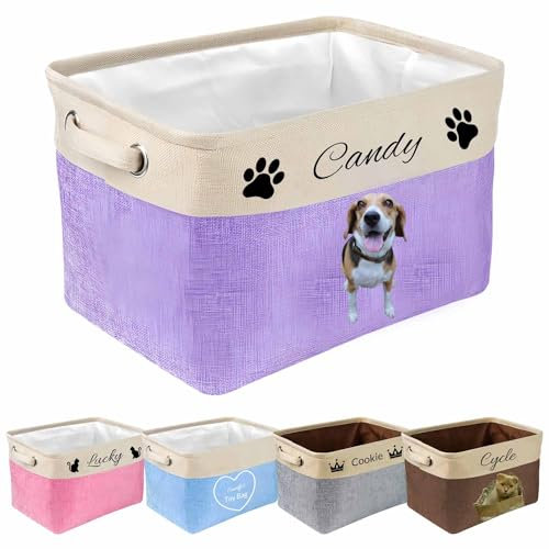 AIFLM Personalized Collapsible Pet Storage Basket with Pet's Name Picture - Storage Box for Dog Cat Toys, Coats, Clothing, Blankets - The Useful Gift for Dogs