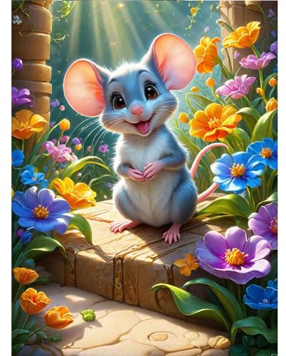 TOSTOG Maus und Blume Diamond Painting,5D Diamant Painting Kits Bilder für Erwachsene,DIY Diamant Malerei Diamond Painting Bilder Set 30x40cm für Wanddekor