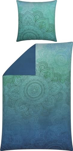 Erwin Müller Wendebettwäsche Mako-Satin türkis-blau Größe 1x 155x220 cm + 1x 80x80 cm