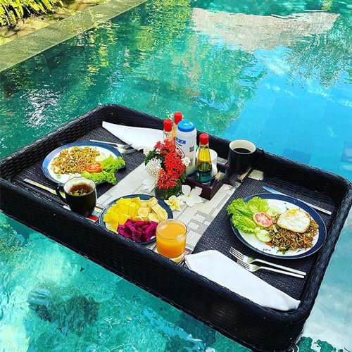 PQXQZ Extra Großes Deluxe-Schwimmtablett für Den Pool, Schwimmende Bar für Den Pool, Schwimmbecken aus Rattangeflecht für Erwachsene (Color : Rectangle-Black)