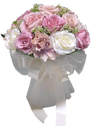 JDEFARF Ramo de Novia de 9.0 In, Rosas Artificiales para Novia, Ramos de Boda para Novia, Dama de Honor, Ramos de Rosas de Seda para Bodas, Fiestas, Iglesias, Bailes, Quinceañeras(Blanco Rosa)