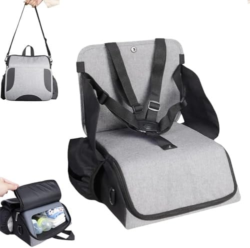 Sitzerhöhung Stuhl Kind,Reise Hochstuhl baby,Klappbar Baby Essen Stuhl Tischsitz Sitzkissen,mit Rückenlehne und Verstellbaren Sitzgurten,Leicht zu Reinigender Stabiler,für Zuhause Unterwegs(Grau)