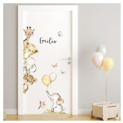 Little Deco Türsticker Safaritiere mit & ohne Wunschname DL5080 mit Name/with Name Links/Left