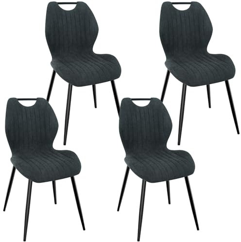 WAFTING Esszimmerstühle 4er Set, Gepolsterter Stuhl mit Hohe Rückenlehne aus Stoff und Schwarz Lackierte Metallfüße, für Esszimmer, Schlafzimmer und Empfang, Helles Schwarz