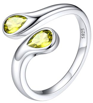 Silvora Silberring Damen 925 Sterling Silber 2mm breit Dünne Peridot Zirkon Ringe Damen SilberOffenes Toi Et Moi Ring Geburtsstein Silber Verstellbares 2 Geburtsstein Fingerring für Frauen