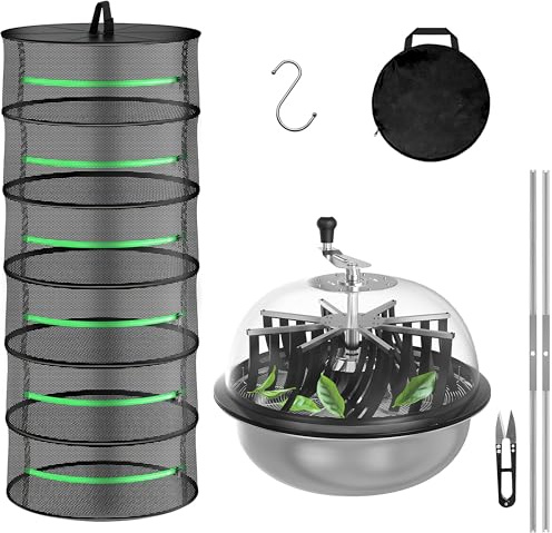 YSSOA 19 inch Bud Leaf Bowl Trimmer, Sharp Stainless Steel Blades and Twisted Spin Cut for Hydroponic Plant, 6-Layer Foldable Drying Rack and Hand Pruner Included