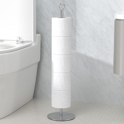 Toilet Roll Holder Free-Standing, Toilet Paper Storage Holder Stand with Reserve Function, Holds 5-6 Rolls