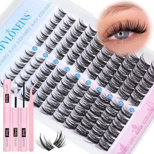 TNFVLONEINS Manga Eyelashes Individual Kit - Wispy Cluster Lashes, Soft Anime Lash Extension 10-16MM With Bond, Seal, and Tweezers