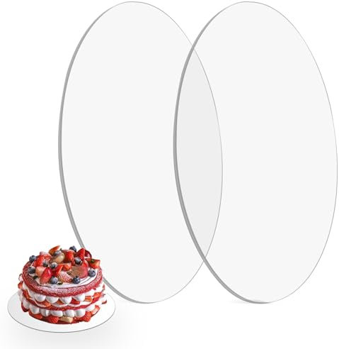 Tortenplatte aus Acryl, 2 Tortenbretter, Tortenboden, Runder Tortenteller, Runde Tortenplatte mit 20 cm Durchmesser, 2 mm Dick, für Festliche Party Events, Transparente