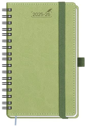 BEZEND Kalender 2025 2026 Klein Wochenplaner A6, 18-Monate Taschenkalender Juli 25-Dez 26, Buchkalender Ringbuch PU-Leder Softcover mit Stifthalter - Kiwi