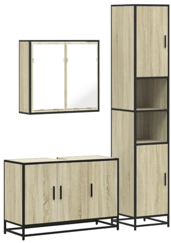 vidaXL 3-TLG. Badmöbel-Set Sonoma-Eiche Holzwerkstoff