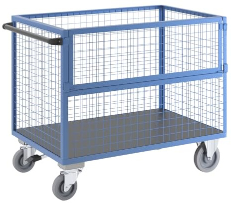eurokraft | Kastenwagen | Wände aus Stahlgitter | mit Zentralstopp | LxBxH 1330 x 800 x 1070 mm | Wände aus Stahlgitter, mit Zentralstopp, LxBxH 1330 x 800 x 1070 mm