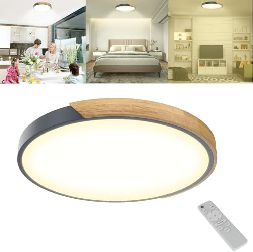 ACXIN LED Deckenlampe Holz Deckenleuchte,Leuchte Decke Rund,Modern Holzlampe Flach für Wohnzimmer,Schlafzimmer,Badezimmer,Küche,Flur,kinderzimmer,Büro,6000K-6500K (Grau, 96W Dimmbar)