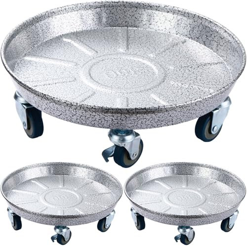 Pflanzen-Caddy aus Metall mit Rädern, 40,6 cm, rollender Pflanzenständer, robuster Pflanzenwagen mit Rollen für drinnen und draußen, große Pflanzkasten, Topfpflanzenbeweger, Silber-Schwarz, 3