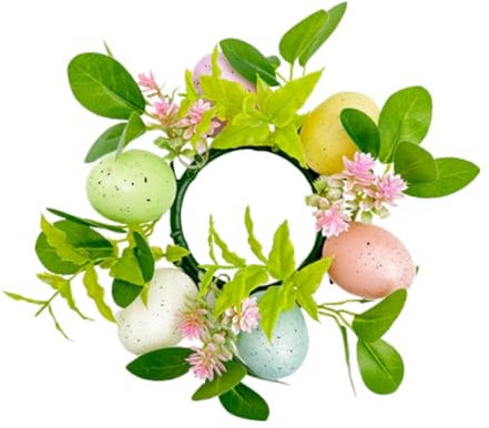 Harilla Ostereier-Kerzenringe, Kranz, grüner Kranz, Boho-Stumpenkerzenhalter für Festival, Küchenschränke, Laternen, Türen, Tischplatten, Style C