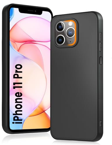 HuwaiH Handyhülle für iPhone 11 Pro Hülle, Anti-Schock Schutzhülle, Unterstützt kabelloses Laden, Antikratzer Anti-Fingerabdruck rutschfest Schwarz TPU Hülle für iPhone 11 Pro