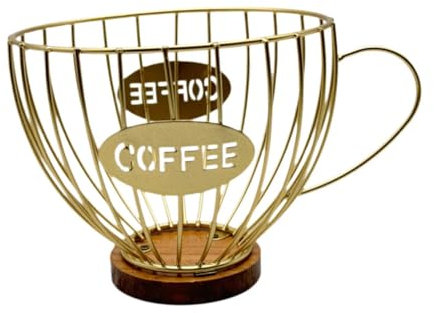 LeeQinersw Coffee Pod Organizer for Espresso Cups with Large Storage for Kitchen and Cafe, Gold