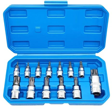 Zevmi Jeu de clés à douille Torx 13c : jeu d'embouts T8 T60 TX en acier allié S2 pour clé dynamométrique et perceuse