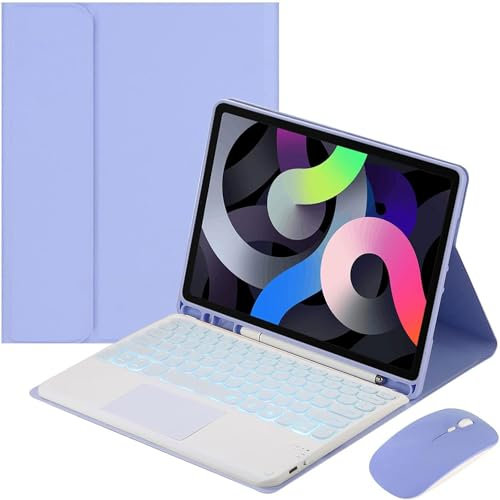 EHLCYS Keyboard Case for Samsung Galaxy Tab S6 Lite 10.4-inch 2024/2022/2020, with Mouse QWERTZ Layout Removable Illuminated Touchpad German Keyboard with Pencil Holder,Lila