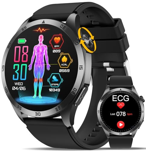 Smartwatch Herren 𝐄𝐊𝐆+𝐇𝐑𝐕 Gesundheitsuhr ΒΙυτzυcker/𝐁𝐥𝐮𝐭𝐝𝐫𝐮𝐜𝐤/Hαrnsäure.Always-On Display 1.43”AMOLED Telefonfunktion,SOS-Notruf,24H Herzfrequenz,Schlafmonitor,SPO2,hohe Qualität uhr