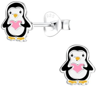 Monkimau Mädchen Ohrringe Pinguin | Ohrstecker aus 925 Sterling Silber | Kinderohrringe hypoallergen