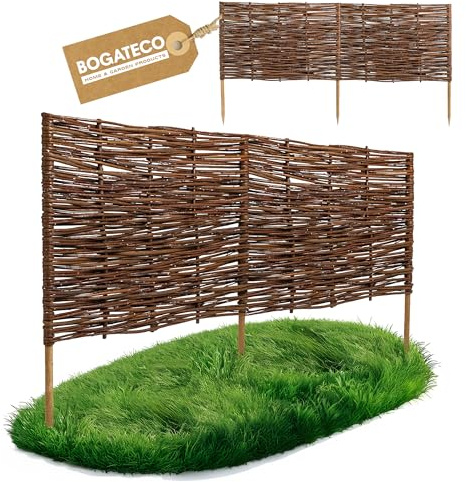 1 x BOGATECO Beeteinfassung aus Weide | 100 cm Lang & 40 cm Hoch | Holz-Zaun Rasenkante | Weiden-Zaun Steckzaun Perfekt für den Garten als Weg-Abgrenzung | Beetumrandungen | Dekorative Zäune