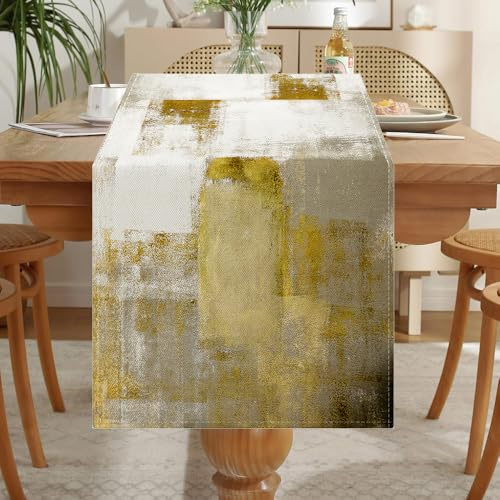 LOZULO Modern Leinenoptik Tischläufer Gelb Wasserabweisend | Abwaschbar Tischläufer Esstisch Tisch Dekoration für Hochzeiten Outdoor Drinnen Urlaub Party Dekor 40 x 140 cm